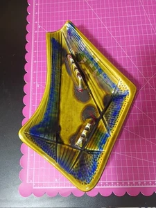 Vintage MCM CALIFORNIA POTTERY ceramic ASHTRAY#E-35 amber abstract asymetric 12" - Picture 1 of 4