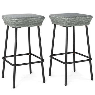 29.5" Metal Bar Height Stools Set of 2 w/ Rattan Seat & Footrest for Backyard - Image 1 of 4