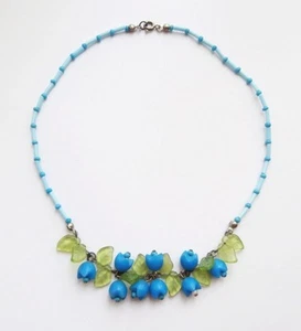 Collar Gargantilla BN Vintage Años 50 Azul y Verde, Vidrio y Cuentas Lucite Bluebell - Imagen 1 de 3