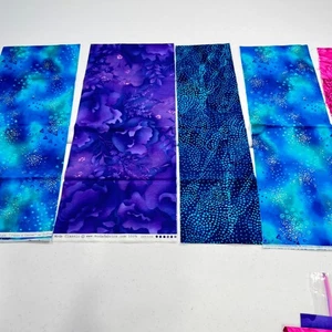 moda quilting fabric cotton purple blue floral dots set 5 - Picture 1 of 8