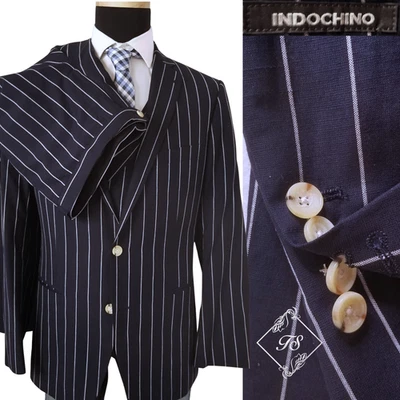 Traje de 3 piezas Indochino Yaletown para hombre azul lino lana 42R 34X32 pantalones delanteros planos Foto 1 de 4
