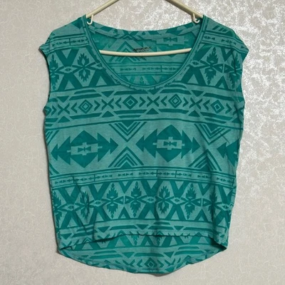 Camisa corta sin mangas con estampado geométrico azteca Arizona Jean verde azulado semi transparente S Foto 1 de 4