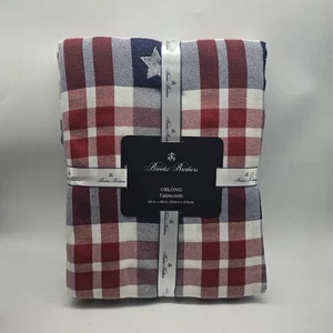 Brooks Brothers 60x84 Red White & Blue Plaid Stars Patriotic Tablecloth Oblong - Picture 1 of 5