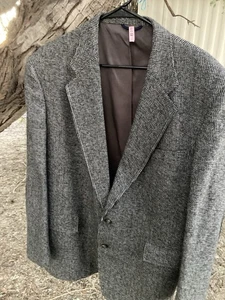 vtg Austin Reed 46R Gray Tweed Blazer Jacket Sport  Coat Elbow Patches USA [302] - Picture 1 of 7