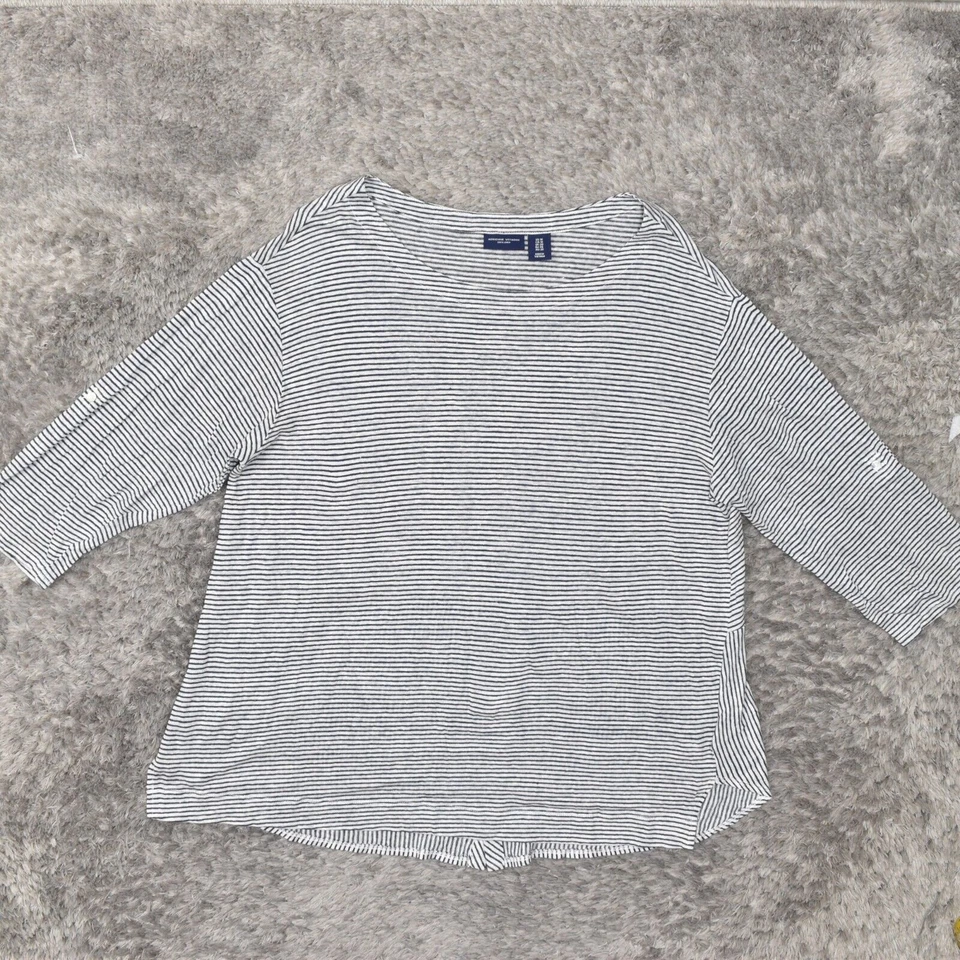 Blusa Top Adrienne Vittadini Para Mujer Talla Grande 1X Manga 3/4 Azul Rayas Lino Foto 1 de 4