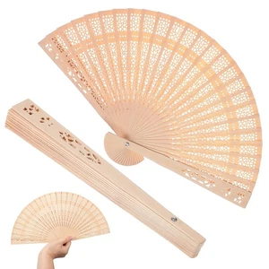 2pcs Wooden Fans Hollow Out Fans Wedding Decorative Fans Stage Performance Fan - Picture 1 of 11