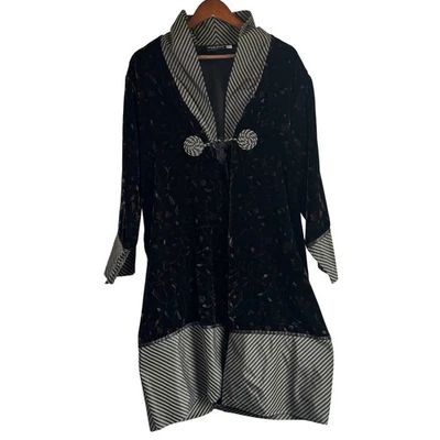 Goody Goody California Velvet Floral Striped Trim Duster Cardigan Halloween - Image 1 of 4