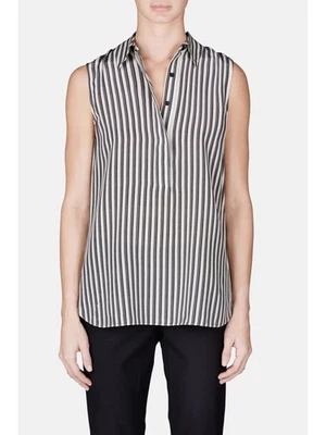 JENNI KAYNE 女式象牙条纹无袖领衬衫,尺寸:S — 第 1/3 张图片