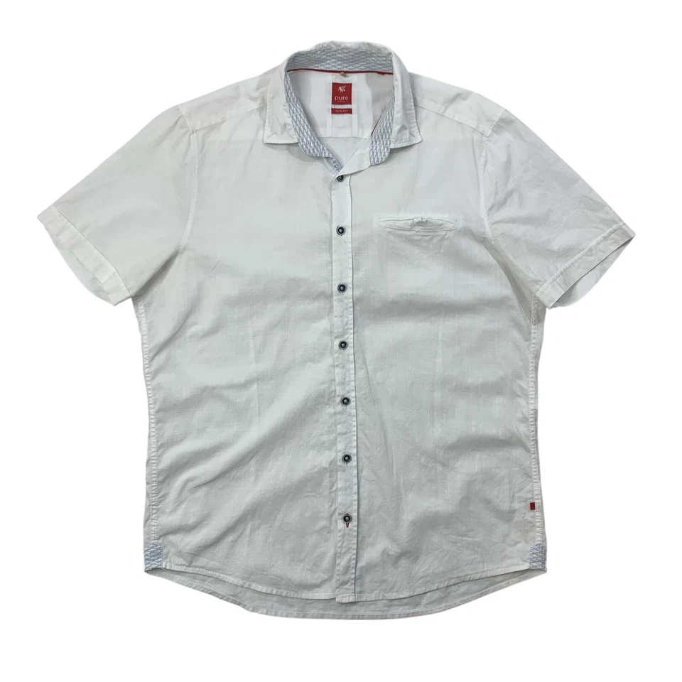 Pure H Tico рубашка мужская L большой Slim Fit белый на пуговицах коротким рукавом сплетенный трикотаж - Изображение 1 из 4