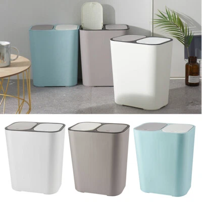 12L Plastic Trash Can Rectangle Push-Button Dual Compartment Recycling Waste Bin - Image 1 of 4