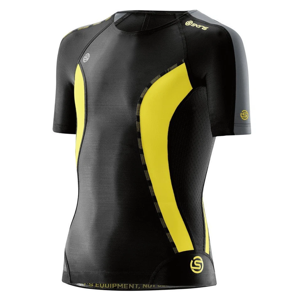 SKINS DNAMIC YOUTH COMPRESSION SHORT SLEEVE TOP - BLACK / CITRON - Image 1 of 2