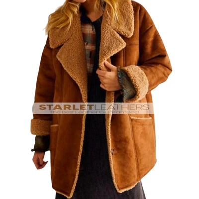 Women Aviator RAF Flight Shearling Fur Coat | Faux Suede with Faux Fur Collar | - Image 1 of 4
