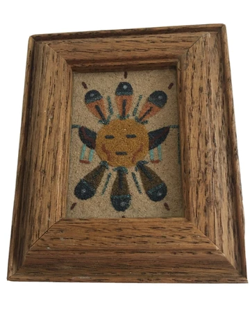 Southwestern Sand Art Sun and Eagle Small Wood Framed 4 x 3.5 Cover
