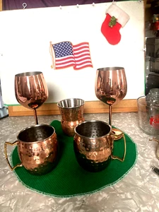 Copper coated stainless steel collection long stem wine goblets and coffee mugs - Picture 1 of 11