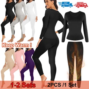 2/1x WOMEN'S Thermal TOP & BOTTOM SET Knit Long Johns Warm Underwear PJ'S 2pcs - Picture 1 of 22