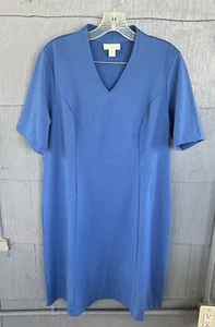Appleseeds Shirt Dress Womens Large Petite Viscose Blend Blue Stretch V Neck - Picture 1 of 5