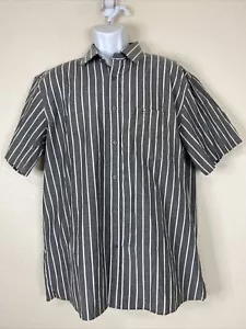 Oleg Cassini Men Size XL Gray Striped Button Up Shirt Short Sleeve Pocket - Picture 1 of 7