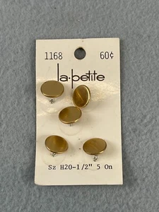 5 La-Petite Brass Self Shank Buttons 1/2 Inch On Original Cards Vintage - Picture 1 of 3