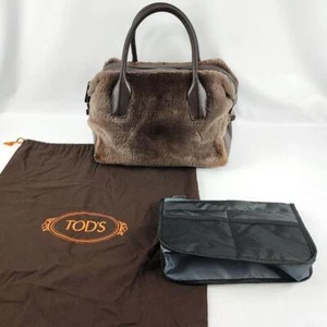 Tod'S Handbag Fur Leather Brown 2way w/storage bag from Japan Used  - Picture 1 of 18