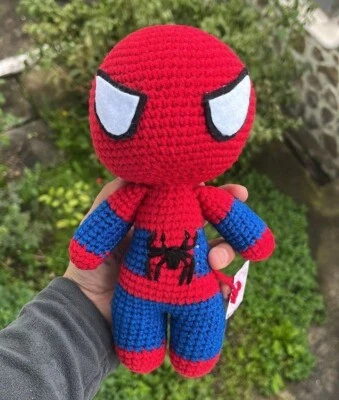 🕷️Handmade Crochet Spiderman Doll Amigurumi Red Blue Super Hero 7" Tall Knit - Image 1 of 4