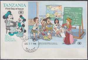 TANZANIA Sc # 683 FDC - DISNEY S/S SHOWING WENDY TEACHING HEBREW ALPHABET - Picture 1 of 1