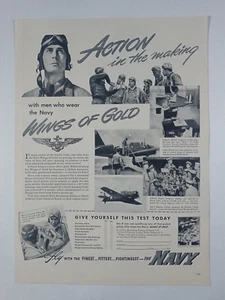 1940s US NAVY Wings Gold Recruit War Propaganda WWII Vintage B&W Poster Print Ad - Picture 1 of 1