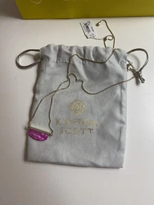 Kendra Scott Hot Pink Pendant Necklace In Gold With Bar And Oval Stone - Picture 1 of 5