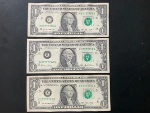 2013 $1 DOLLAR BILL H67777765A, E17777721C,2003 K37777712A - Picture 1 of 8