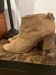 UGG Ginger Booties Open Toe Brown Suede with Suede heel Womens Size 11 - Picture 1 of 11