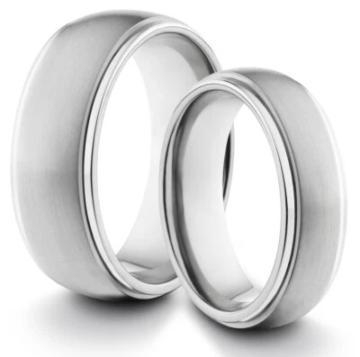 JUEGO DE DOS ANILLOS SUYA Y SUYA 8MM/6MM Titanio Mate Plata Ajuste Cómodo Foto 1 de 3