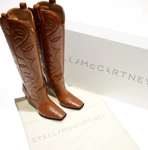 Stella McCartney NWB Cloudy Cowboy Boots Size 38 US 8 in Brandy Brown Leather - Picture 1 of 10