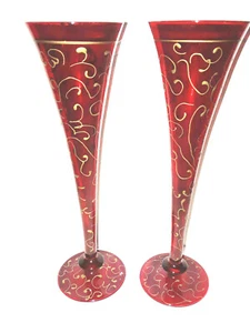 JUEGO DE 2 VASOS TOSTADOS CHAMPÁN ROJO Y DORADO 10 PULGADAS - Imagen 1 de 3