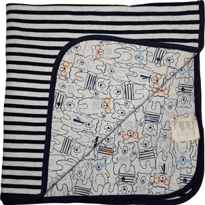 First Impressions Macy's 2019 Cotton Bear Baby Blanket Gray Navy Stripe Lovey - Picture 1 of 4