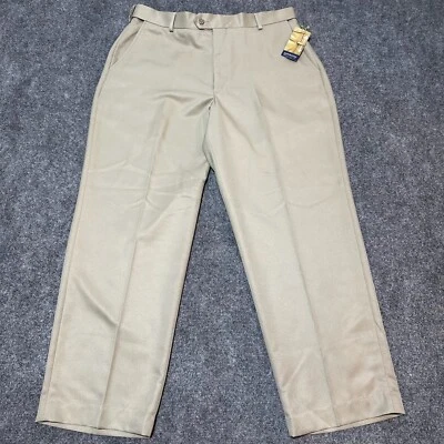 NEW Arrow Pants Mens 38 Khaki Flat Front Wrinkle Free Comfort Stretch Hook Loop - Image 1 of 4