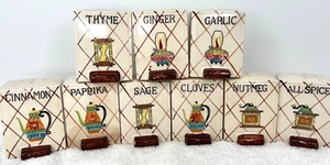 Vtg 50's Porcelain Spice Shakers Japan Set of 8 - Hand Painted Square Shape - Picture 1 of 8