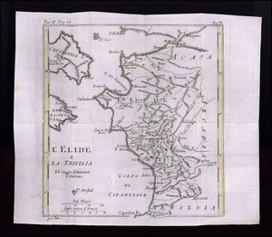 incisione 1700 mappa map  grecia VIAGGIO ANACARSI IL GIOVANE-L'ELIDE E  TRIFILIA - Imagen 1 de 1