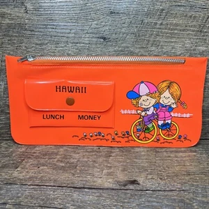 Vintage 1970's Neon Orange Kids Lunch Money Pouch Pencil Case MK-217C - Picture 1 of 4