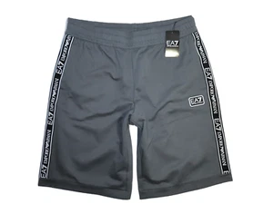 Emporio Armani EA7 Bermuda Sweat Shorts with Ribbed Stripe Logo NWT Gray - Picture 1 of 6