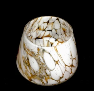 Vintage Blown Glass Candle Holder Yellow Amber & White Swirl Speckled 5”Poland? - Picture 1 of 5