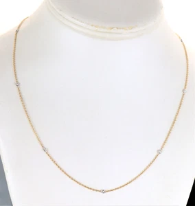 $1250 14K Yellow White Gold 0.12ct Bezel Set Diamond Station 18'' Chain Necklace - Picture 1 of 5