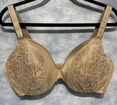 Hanes Just My Size Bra Dark Beige 42DD Underwire Floral Lace Covered Cups #1204 - Image 1 of 4