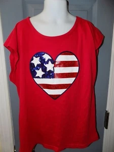 The Children's Place USA Red Sequin Flag Heart Shirt Size 10/12 (L) Girl's NEW - Picture 1 of 3