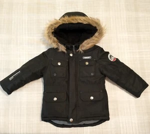 London Fog 4t Jungen Wintermantel (schwarz/grau) Fleece-gefüttert, Kapuze, abnehmbarer Kragen - Bild 1 von 5