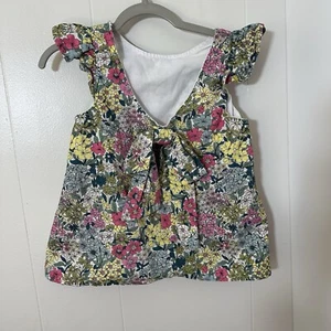 Handmade Sz 6 Floral Ruffle Sleeve Tank With Bow Scoop Back - Picture 1 of 11