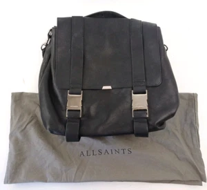 All Saints Black Leather Double Clip Backpack Shoulder Bag Large - Picture 1 of 24