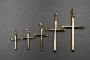 10K Yellow Gold Hollow Tube Crucifix Cross Charm Pendant. 5 Sizes - Picture 1 of 1