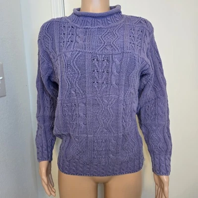 Suéter Pescador Tejido con Cable LL Bean De Colección Para Mujer Grande Dobladillo Enrollado Púrpura Talla S EE. UU. Foto 1 de 4