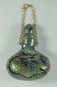 Fine Chinese Plique A Jour Cloisonne Blue Enamel Snuff Perfumee Bottle - Picture 1 of 11