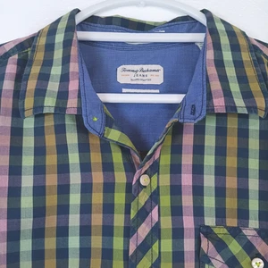 Tommy Bahama Shirt Mens Extra Large Blue Green Gingham Plaid Island Modern Fit - Picture 1 of 12