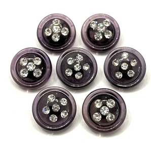 Vintage Set of 7 Purple Translucent Rhinestone Celluloid Buttons - 9/16" (ST2) - Picture 1 of 6